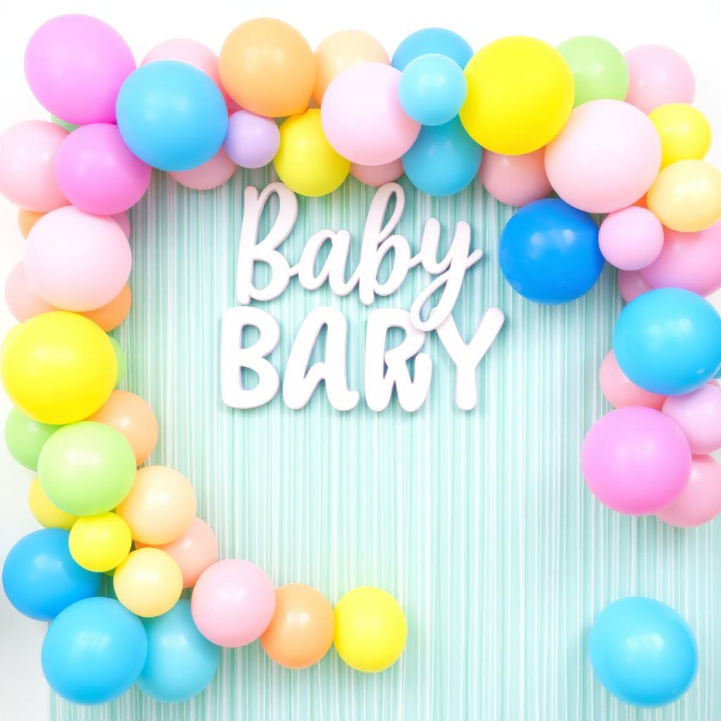 Decoración de baby shower con globos pastel