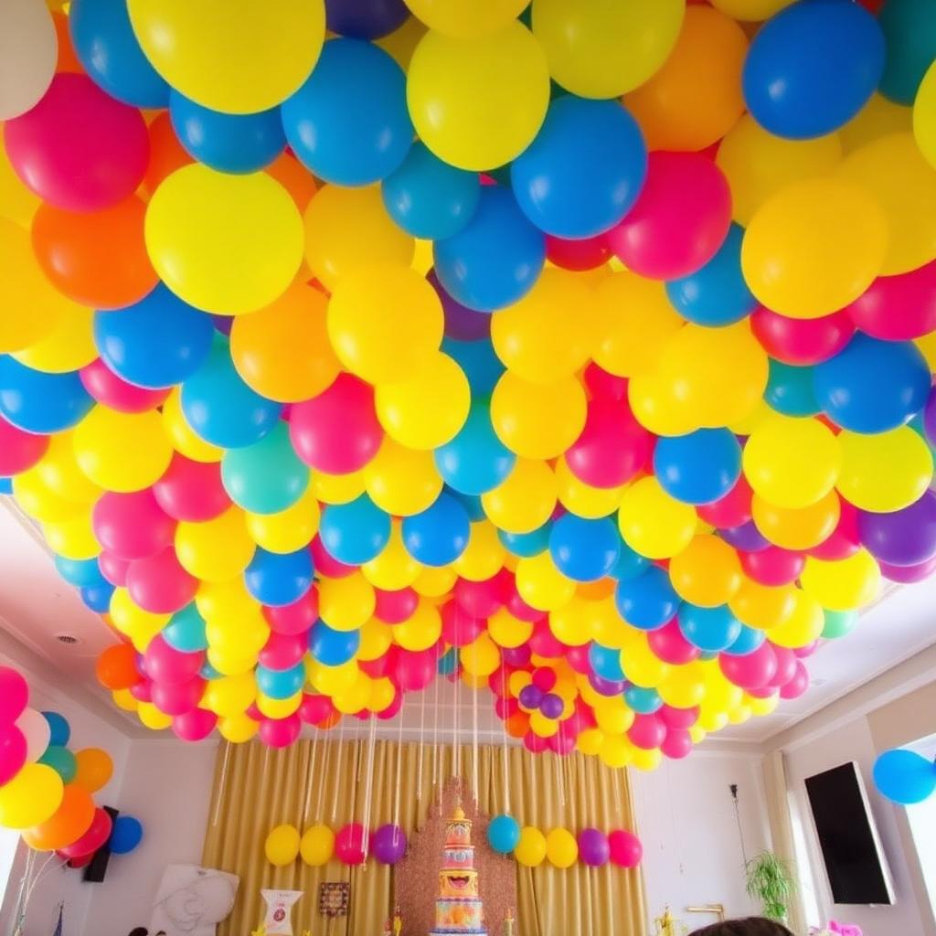 Techo cubierto de globos coloridos