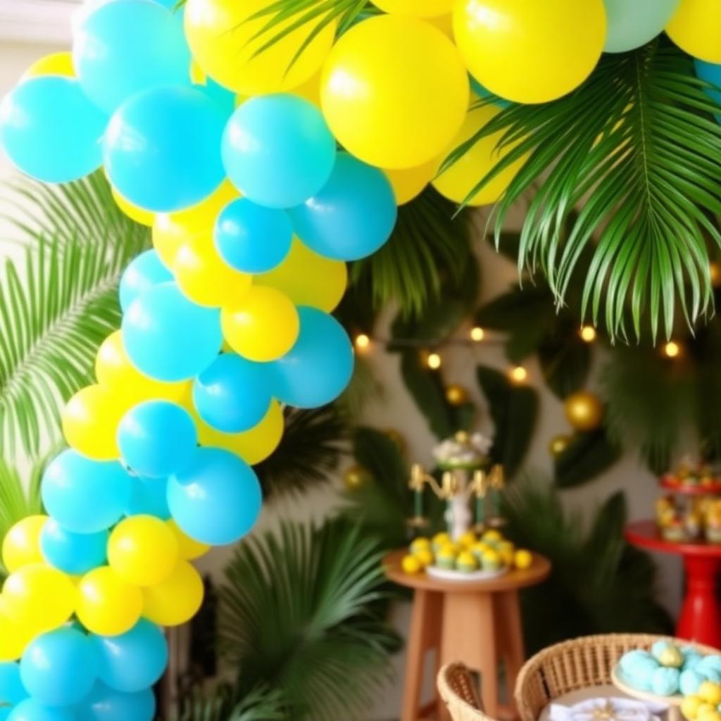 Fiesta tropical con globos amarillo y azul